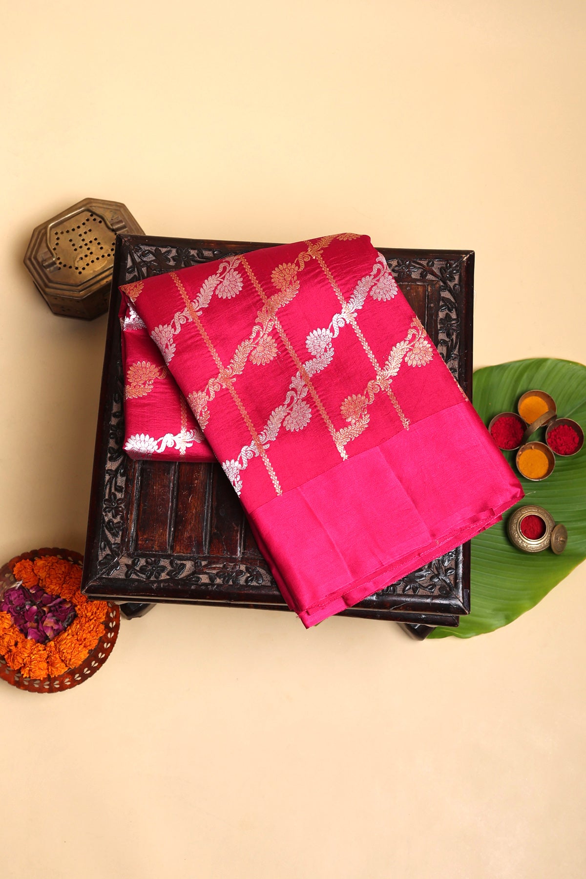 Designer Matka Silk Pink Saree