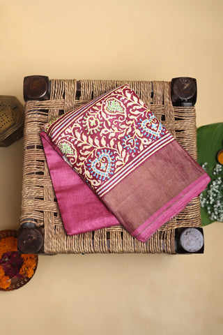 Designer Tussar Pink Saree