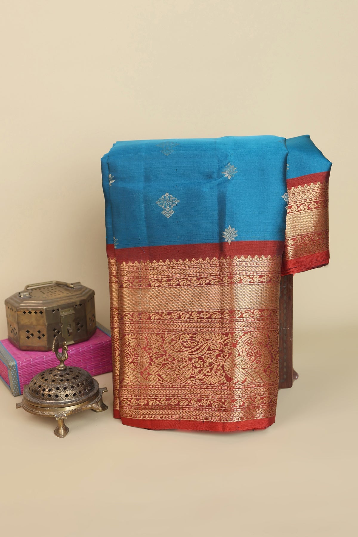 Coimbatore Silk Peacock Blue Saree