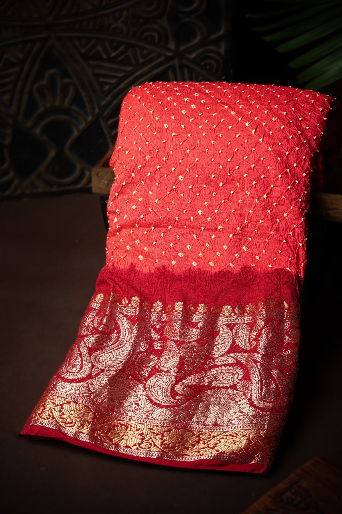 Salmon Pink Kanchi Bandhani Silk Saree