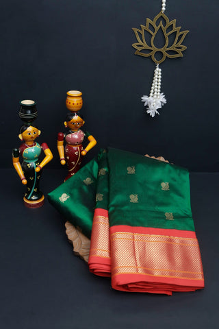 Narayanpet Silk Bottle Green Saree