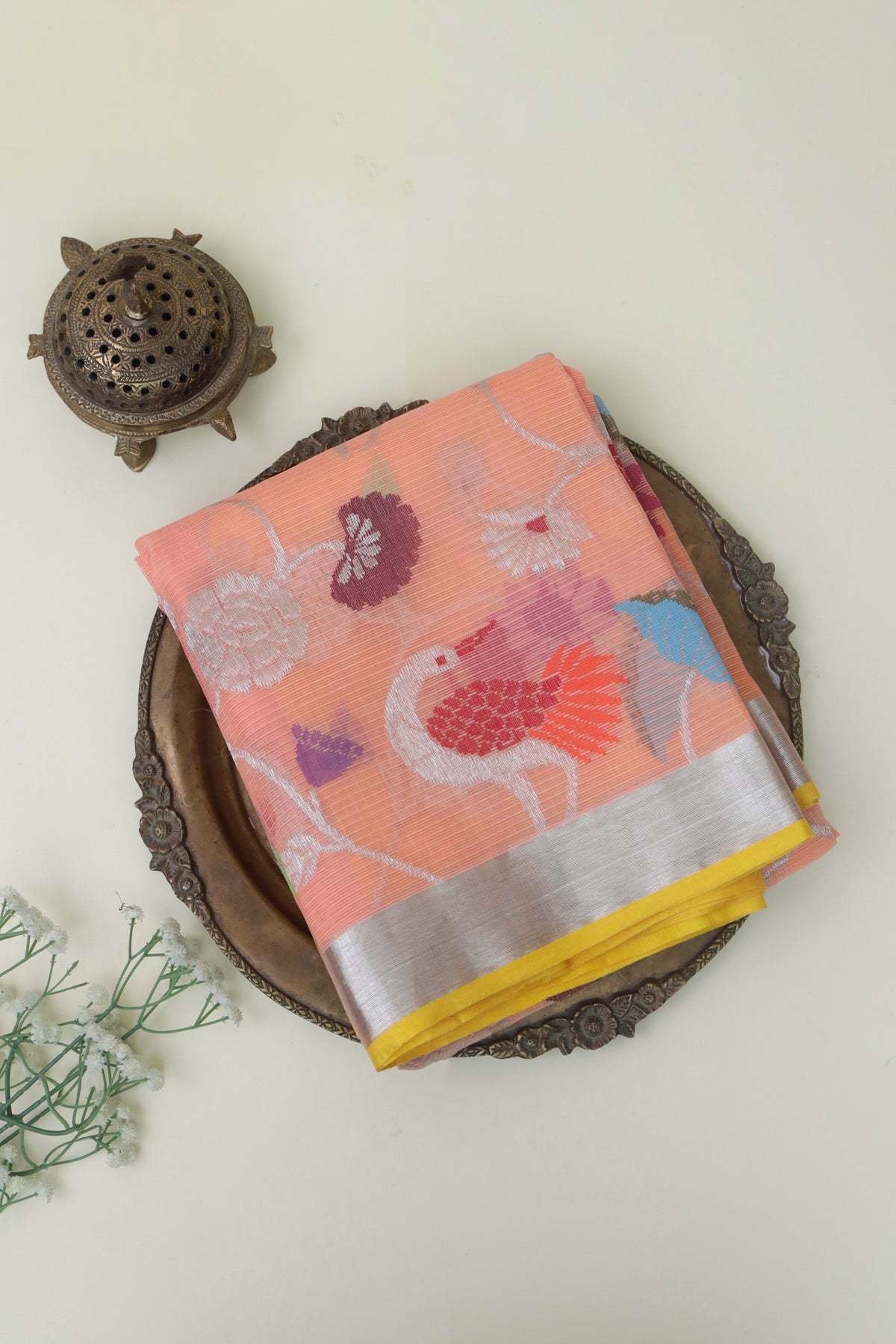 Zari Kota Cotton Peach Saree