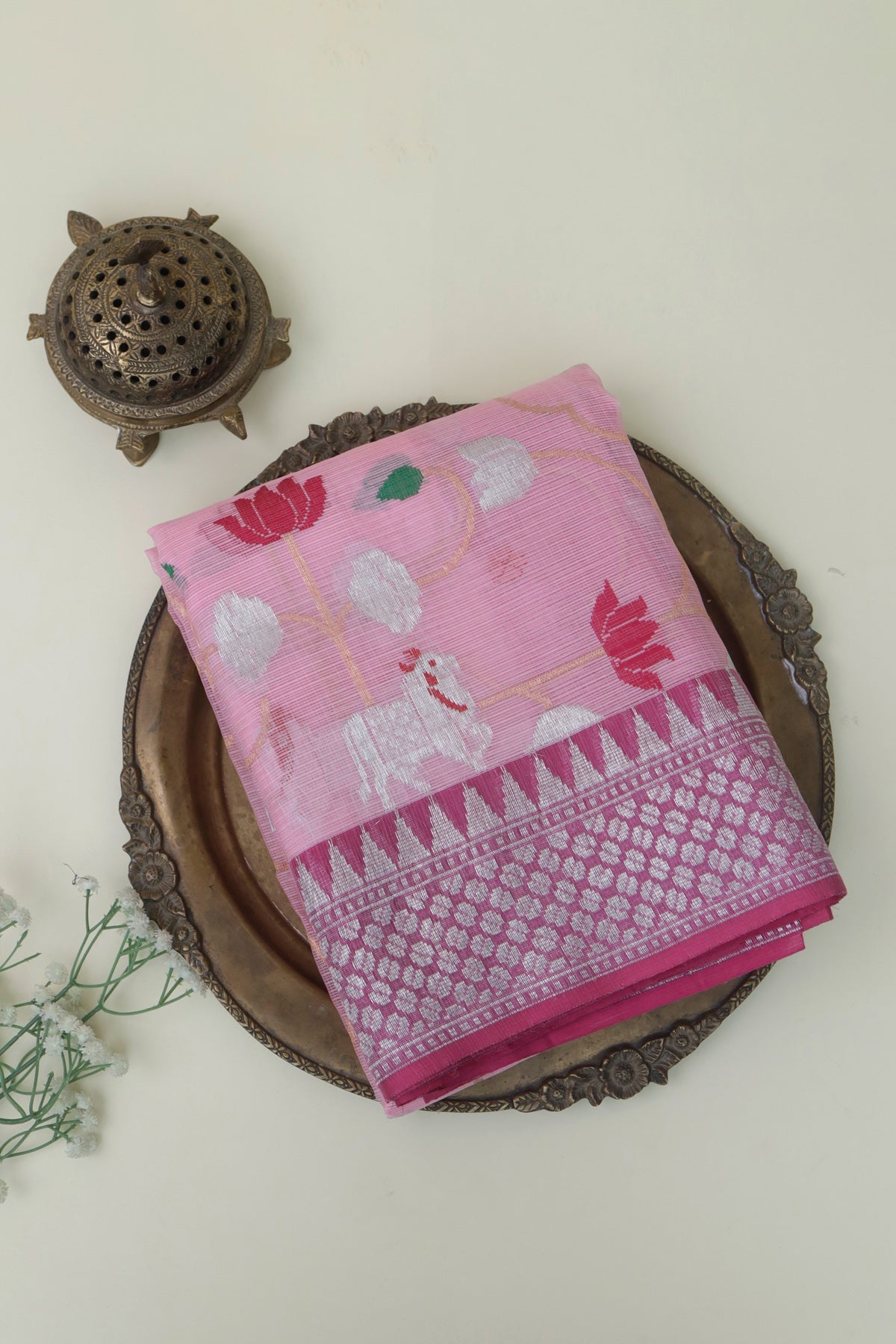 Zari Kota Cotton Light Pink Saree