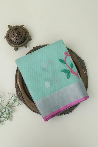 Zari Kota Cotton Sea Green Saree