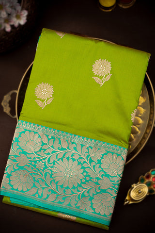 Banarasi Silk Buttis Parrot Green Saree