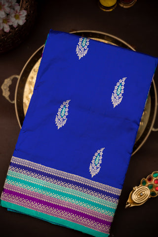 Banarasi Silk Leafy Buttis Royal Blue Saree