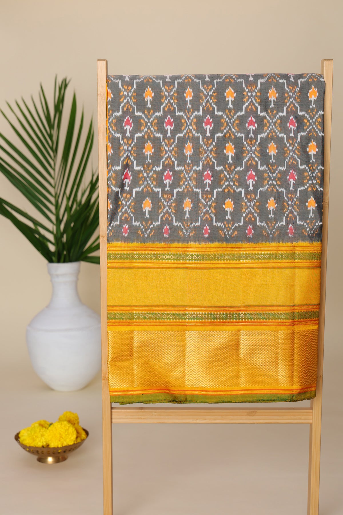 Ikat Silk Grey Saree