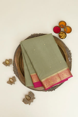 Mysore Crepe Olive Green Saree