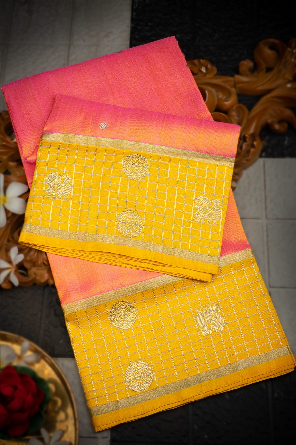 Venkatagiri Silk Coral Saree