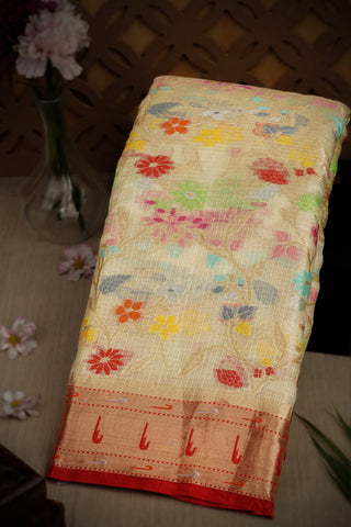 Designer Silk Kota Cream Saree