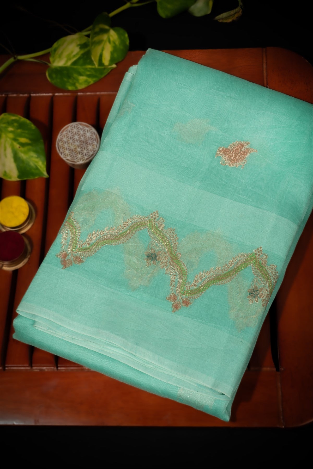 Varamahalakshmi Aqua Green & Aqua Green Fancy Motifs Saree