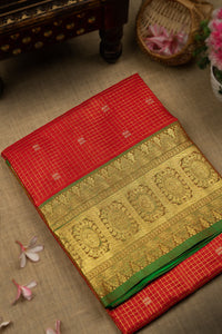 Mandir Maroon & Green Uppada Checks And Buttis Saree