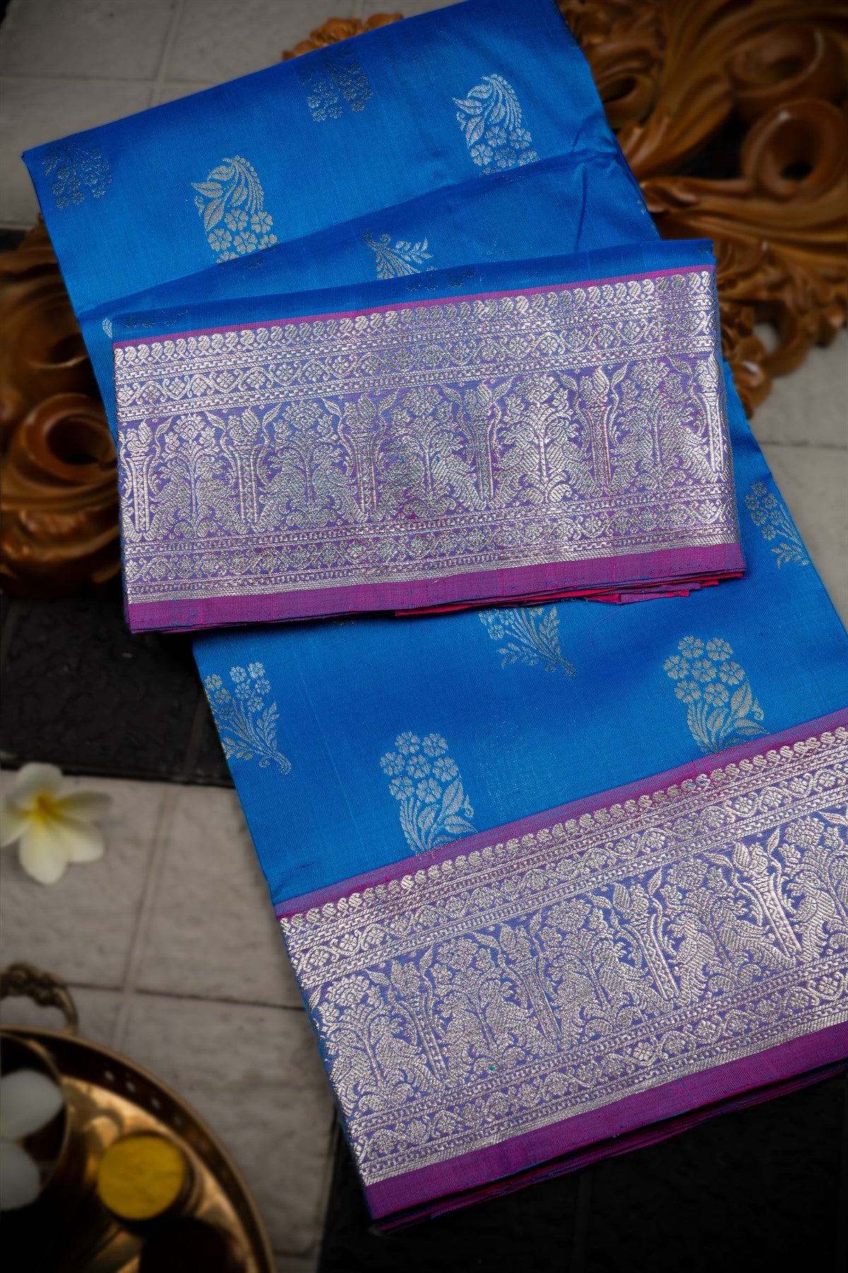 Varamahalakshmi Royal Blue & Purple Uppada Motifs Saree