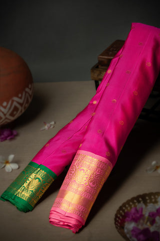 Varamahalakshmi Magenta & Peach Pink Gadwal Buttis Saree