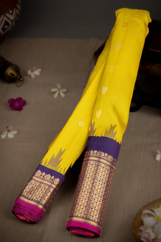 Varamahalakshmi Yellow & Royal Blue Gadwal Buttis Saree