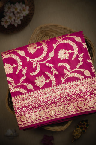 Varamahalakshmi Rani Pink & Rani Pink Banarasi Floral Jaal Saree
