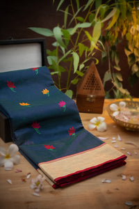 Varamahalakshmi Peacock Blue & Multi-Colour Chanderi Motifs Saree