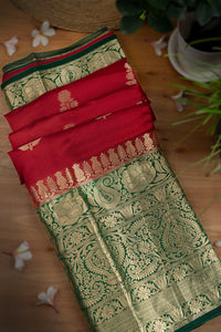 Mandir Red & Green Fancy Motifs Saree