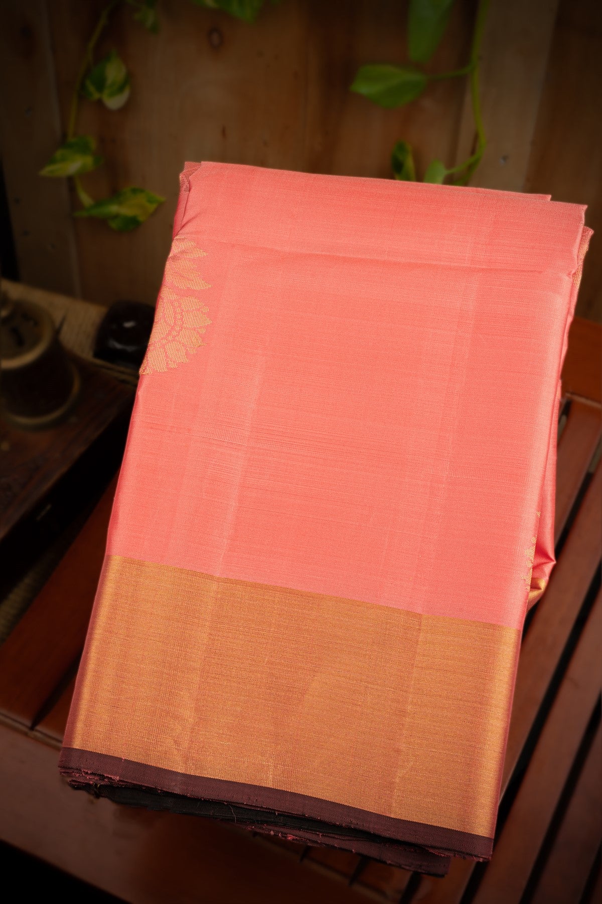 Mandir Coral & Black Coimbatore Motifs Saree