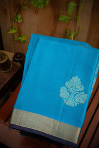 Mandir Blue & Brown Coimbatore Motifs Saree