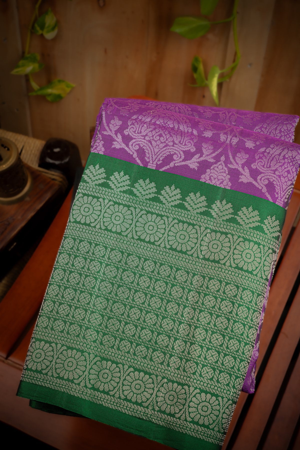 Mandir Violet & Bottle Green Coimbatore Jaal Saree