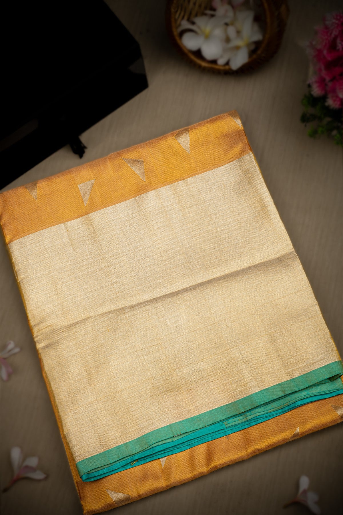 Mandir Gold & Sea Green Venkatagiri Motifs Saree