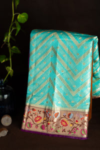 Mandir Sea Green & Purple Fancy Jaal Saree